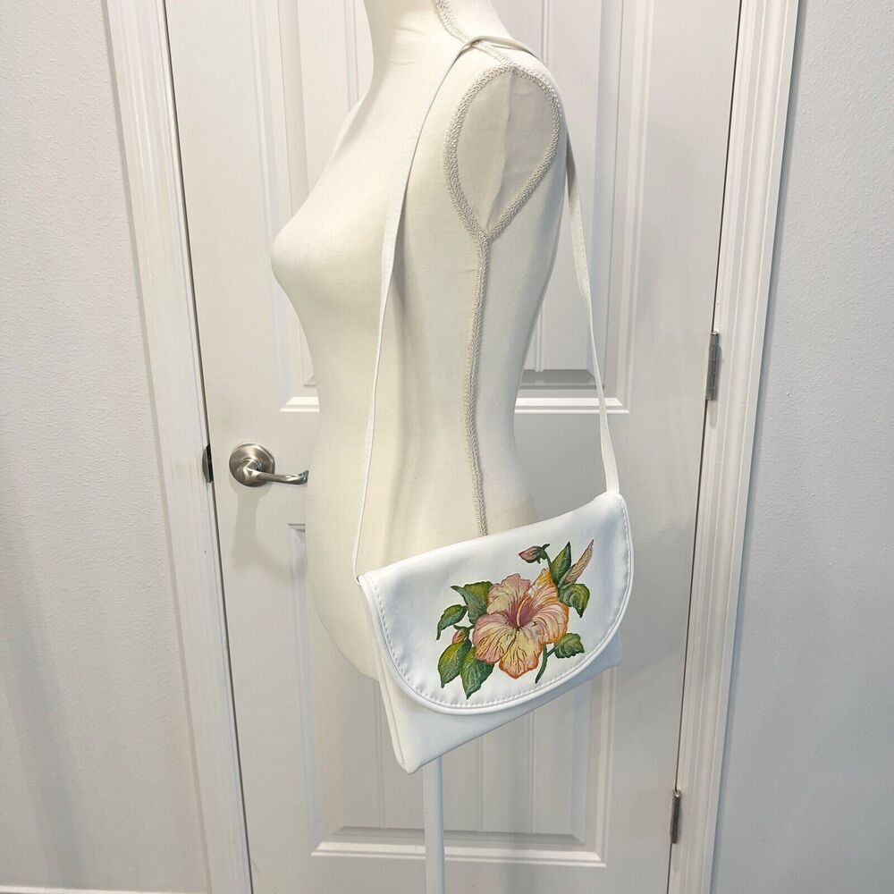 Vintage 60's The Original FLORIDA KEYS Hand Bag PAINTED Floral Yellow HIBISCUS - Picture 3 of 14